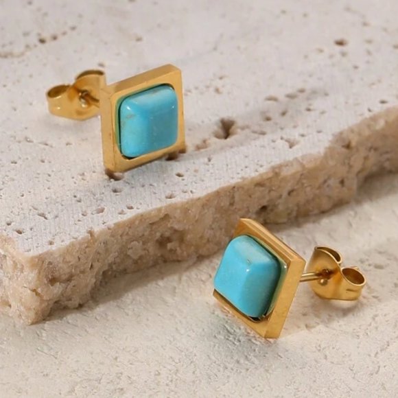 Jewelry - Stainless Steel Turquoise Golden Studs